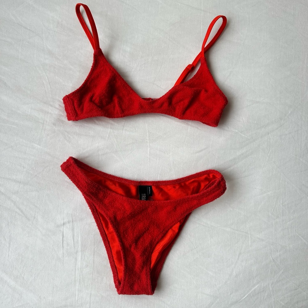 TRIANGL bright red terry bikini